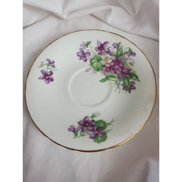 Royal Sutherland Saucer Bone China England Purple Violets Gold Trim Replacement - Picture 1 of 5
